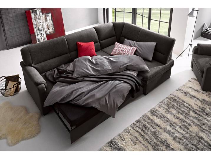 Ecksofa, Naturleder, Schwarz, 245×161 cm, Mit Bettfunktion & Bettkasten, Komfortabel, SIT & MORE