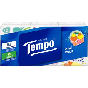 Tempo Taschentücher Original, Mini Pack, Päckchen, Zellstoff, 4-lagig, waschmaschinenfest, je 5 Tücher, 9 Stück