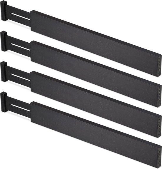 4-delige verstelbare bamboe ladeorganizer set voor keuken of badkamer - zwart