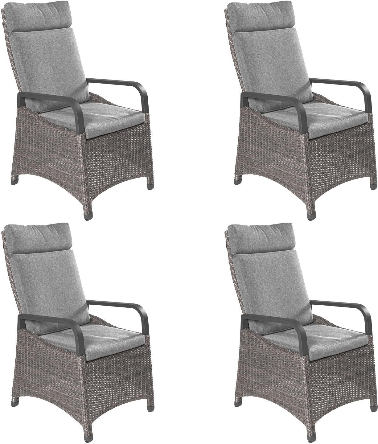 Gartensessel - Braun - Anthrazit - Kunststoffgeflecht - verstellbar - 4er Set