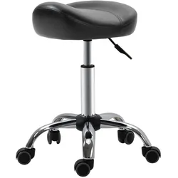 MODFU Arbeitshocker Rollhocker höhenverstellbar Schwarz 48x48x69 cm drehbar mit Rollen Sattelsitz gepolstert pflegeleicht für Studio und Praxis