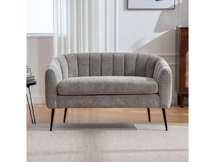 Canapé 2 places en Chenille Rayé Gris - Banquette Scandinave avec Siège plus épais et plus profond - Pieds en Métal Stable - Chic
