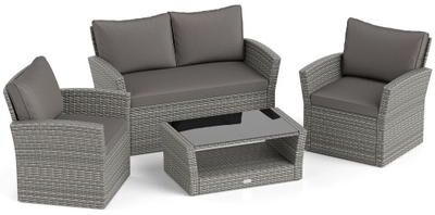Costway 4 Pieces Patio Rattan Furniture Set Sofa Table with Storage Shelf Cushion-Gray