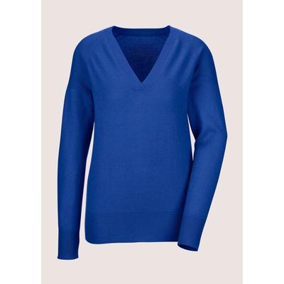 Longpullover MADELEINE "Pullover Kaschmirpullover mit V-Ausschnitt", Damen, Gr. 34, blau (royalblau), Obermaterial: 100% Kaschmir WS., Modern, V-Ausschnitt, Pullover Longpullover, Edles Maschenbild