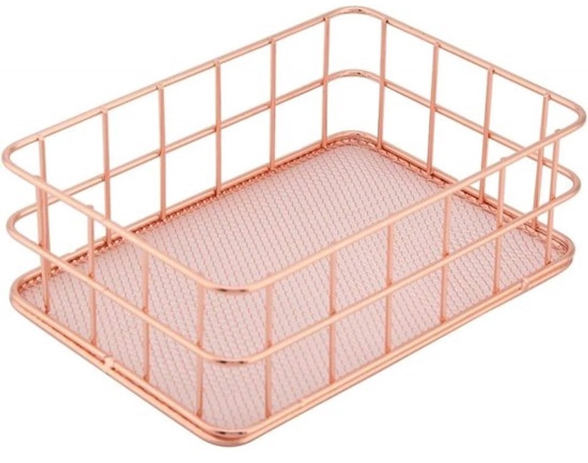 Metalen opbergmand Roségoud multifunctionele organizer voor thuis en kantoor