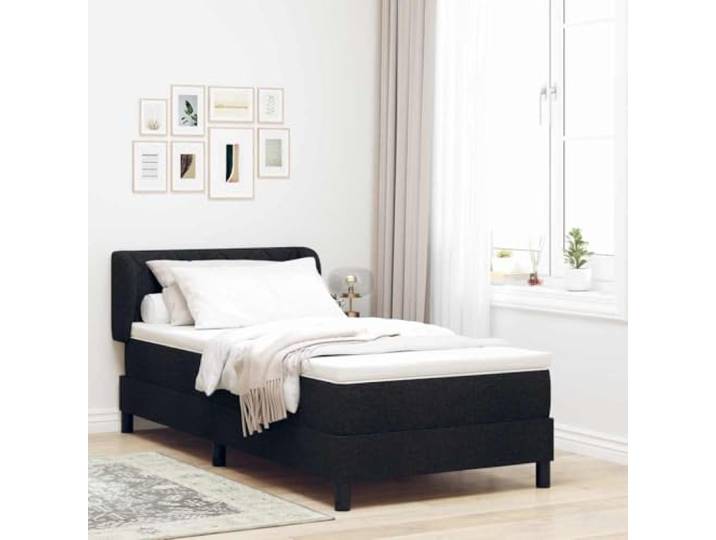 Stabil verstellbares Kopfteil Modernes Design 90 x 200 cm Schwarz Boxspringbett mit Matratze Schwarz 90x200 Stoff Einzelbett verstellbares Kopfteil Taschenfederkern Holzgestell