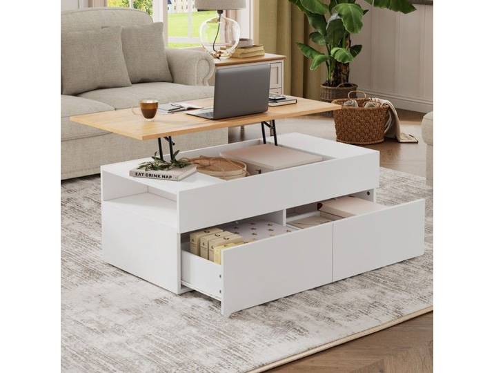 Table basse réglable - MINIMAL - MINIMAL HOME - 100x50x40 cm - 2 tiroirs - Plateau relevable