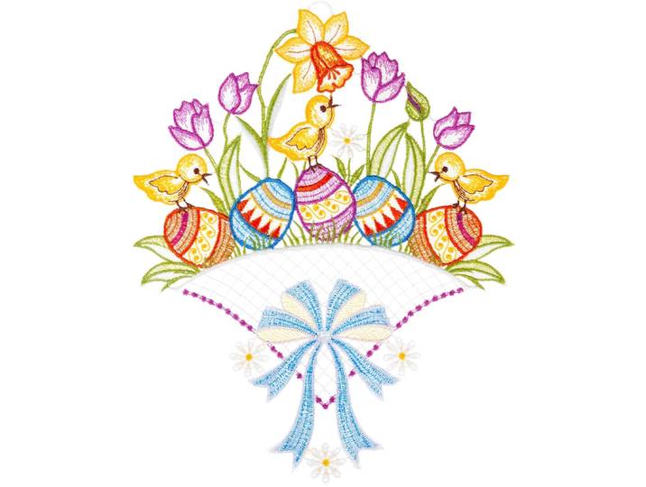 Fensterbild Fensterbild Osterwiese farbig , bunt, B:23cm H:29cm, Polyester, W. REUTER & SOHN - PLAUENER SPITZE, Fensterbilder, Fensterbild