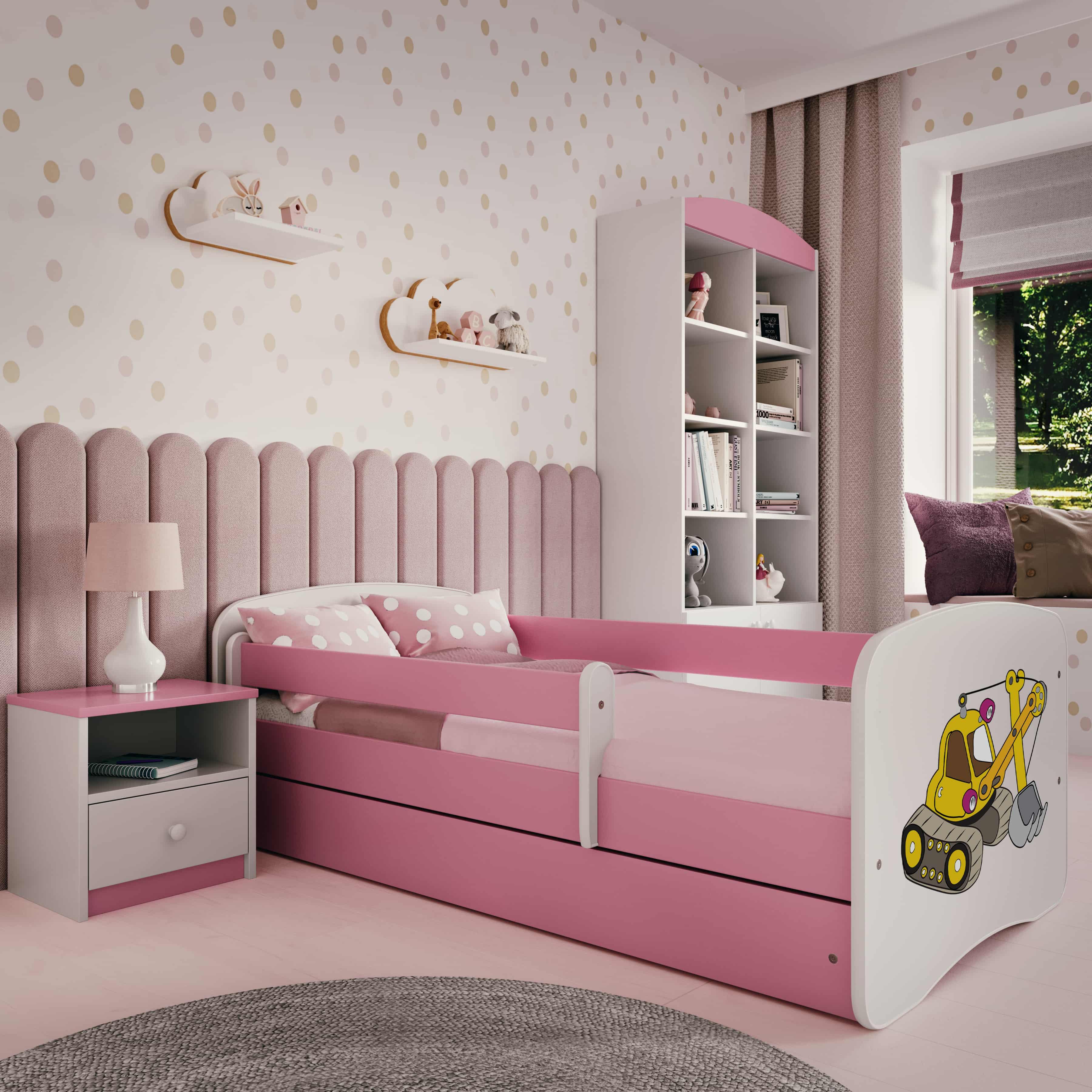 Kinderbett Jugendbett Bagger 70x140, 80x160, 80x180 cm - Komplettset mit Matratze, Schublade & Rausfallschutz