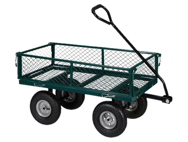 Relaxdays Handwagen, praktischer Bollerwagen für den Garten, mit Luftbereifung, klappbare Seitenteile, bis 200 kg, grün