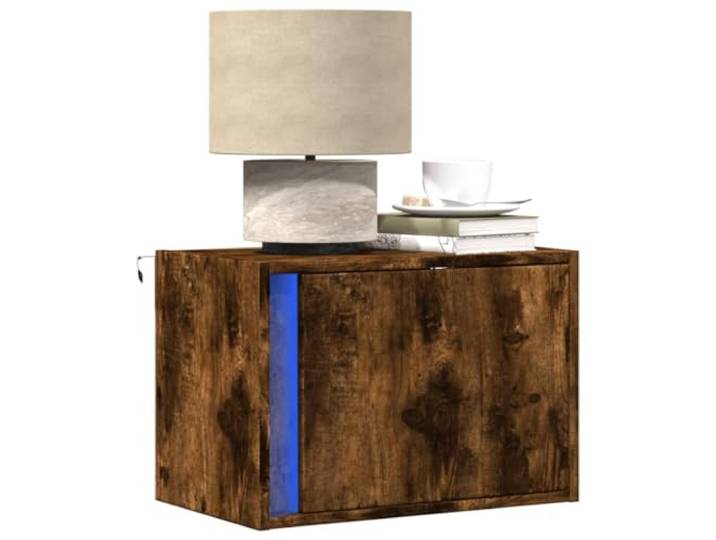 HEFZGDB Wand-Nachttische mit LED-Leuchten 2 STK. Räuchereiche, RGB-Beleuchtung mit verstellbaren Modi, Holzwerkstoff Nachttisch mit Schublade, platzsparendes Wanddesign