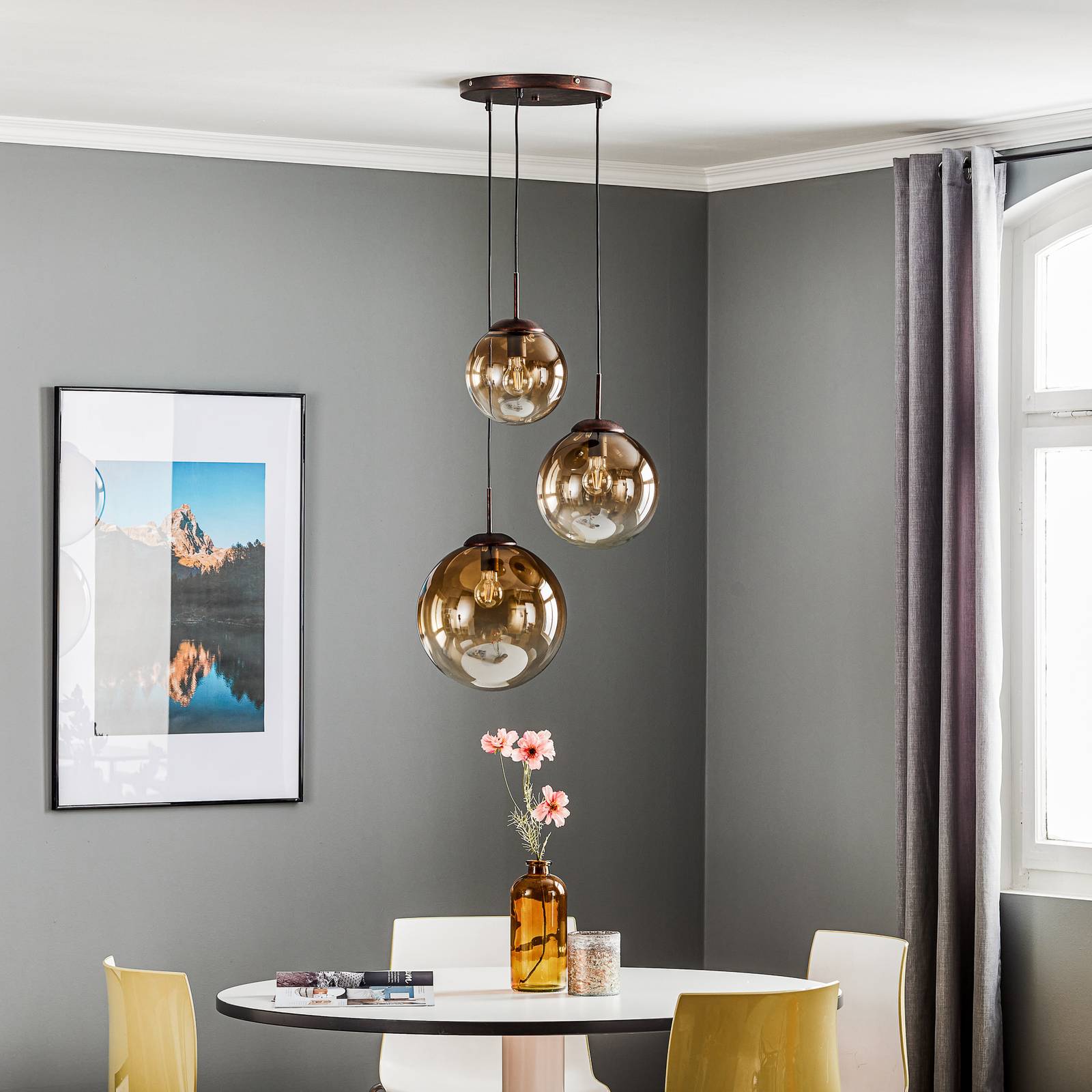 Globo Glass Pendant Light Varus, dimmable, Brown / rust, Living / Dining Room, Glass, Modern, Ceiling Light