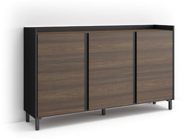 PULLER Buffet effet bois de chêne foncé et noir 156x35x91cm avec pieds
