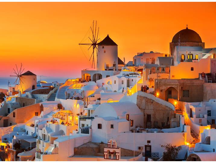 Fototapete PAPERMOON Santorini Sunset , bunt, B:3,5m L:2,6m, Vlies, Tapeten, Fototapete