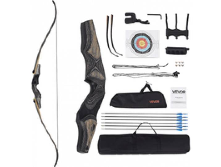 VEVOR Kit arc recourbé et flèches, démontables en bois 1524 mm, ensemble tir à l'arc recourbé ergonomique pour droitier, pour entraînement à la cible en extérieur, chasse, débutant à avancé, 13,61 kg