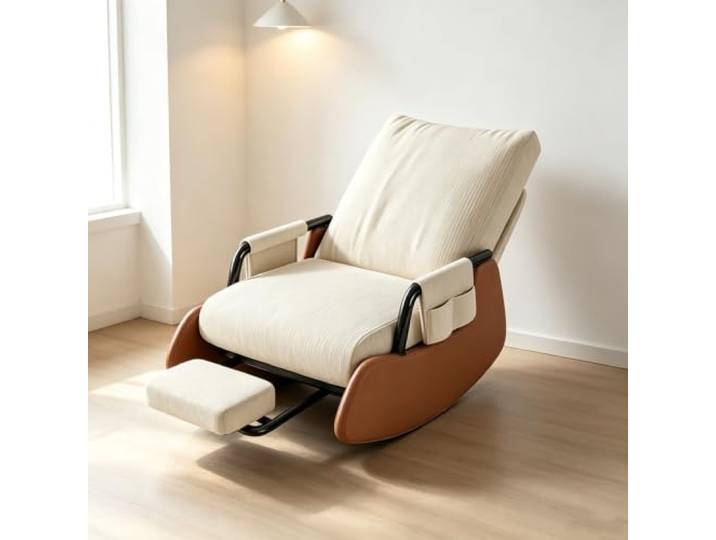 Relaxsessel mit Hocker – mit Ausziehbarer Fußstütze Bequemer Schaukelsessel mit 60cm breiter Sitzfläche und platzsparender Beinauflage fürs Wohnzimmer.