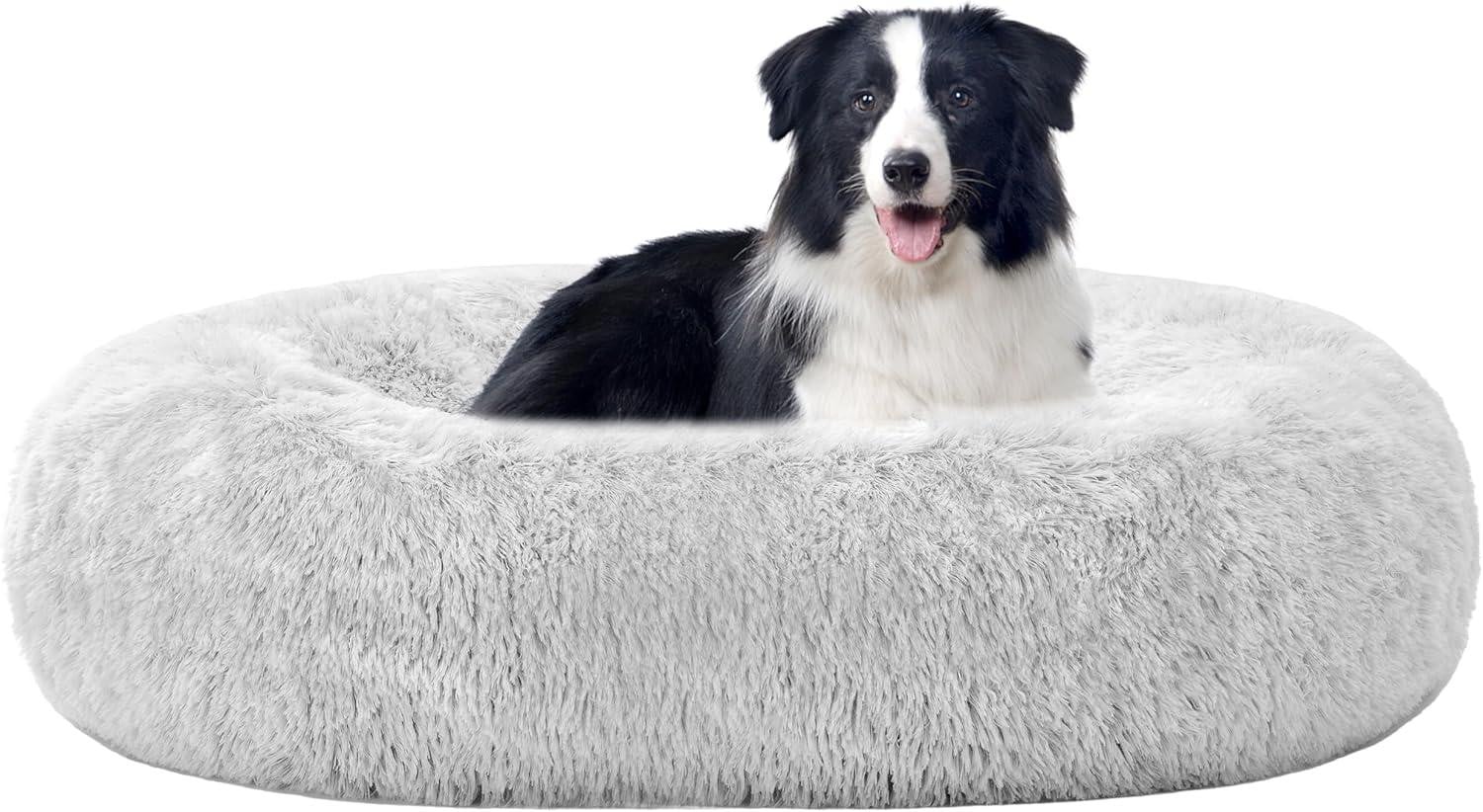 Merkloos Hondenbed rond, lichtgrijs, pluche, wasbaar, Diameter: 90 cm