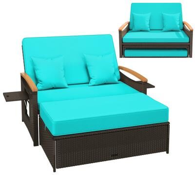 Costway Outdoor Wicker Daybed with Folding Panels and Storage Ottoman-Green