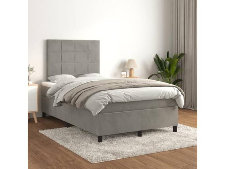KTHLBRH Bettgestell mit Federn, Samt, hellgrau, 120 x 190 cm Federkern inklusive, weich und luxuriös, Premium-Stoff, für den Schlaf