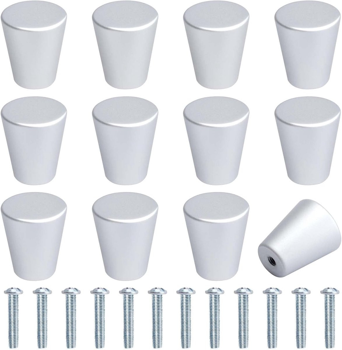 SnelShoppen Aluminium Ladeknoppen - 12 stuks - Zilver