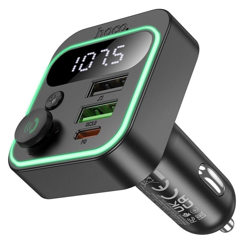 Hoco BT FM Transmitter and Car Charger E85, 2 x USB-A - 1 x USB-C, Black (58976078)