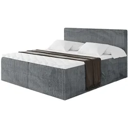 BOXBETT mit Matratze H3 und Lattenrost - TOLO - 140x200 Cord - Dunkelgrau