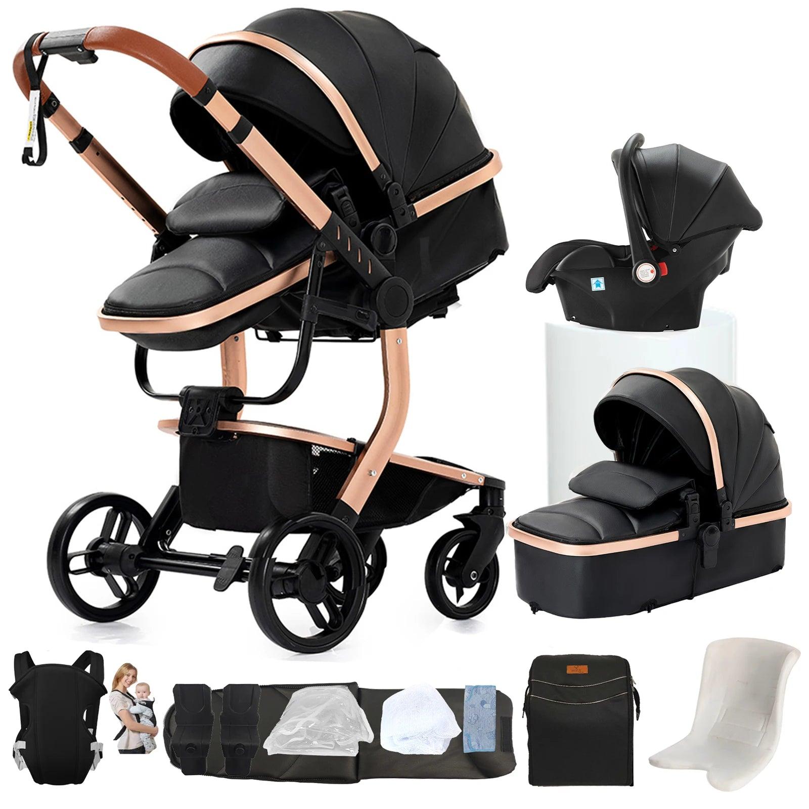 Kinderwagen 3-in-1 mit Ledergriff und leichtem, zusammenklappbarem Design