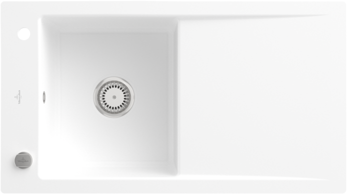 Villeroy und Boch Timeline 50 Flat Flächenbündige Spüle 33072FRW mit Ablaufgarnitur und Exzenterbetätigung, Stone White