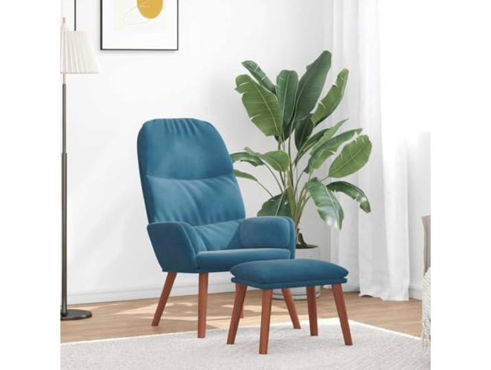 IBUQDDV Relaxsessel mit Hocker Blau Samt mit Fußstütze Loungesessel Weicher Samtstoff, robustes Sperrholz und Metall, dicke Polsterung, vielseitiger Hocker, Holzfüße