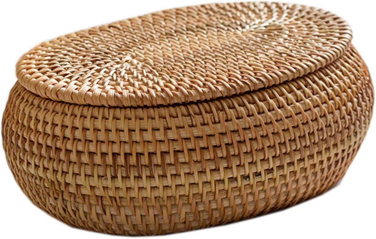 Decoratieve rotan mand met deksel voor opbergen en decoratie