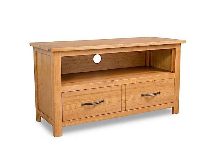 LMTYOENFG TV-Lowboard Eiche Massivholz TV-Schrank Braun 90x35x48 cm Rustikales TV-Möbel fürs Wohnzimmer mit geräumiger Schublade und offenem Fach für Multimediageräte und Dekoration.