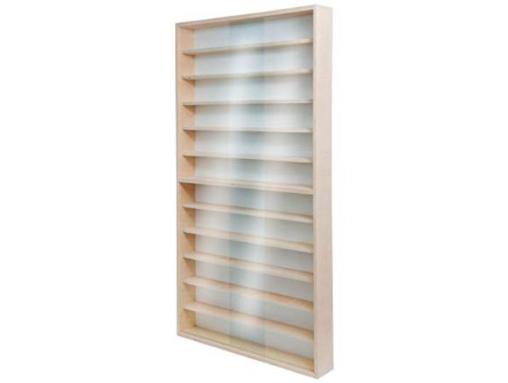 Alsino Sammlervitrine Hängevitrine für Züge Modelleisenbahnen Vitrine Spur HO & N Regal H0 60-90 cm 12 Fächer mit Nuten (V-60.12A)