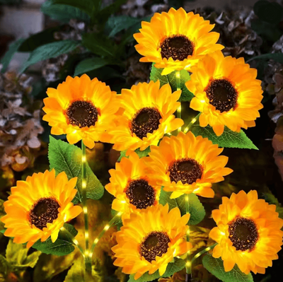 Inspire Essentials Solar Sunflower Garden Light three Heads 2pcs