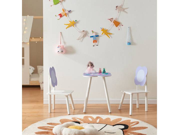 Kindertafel met 2 kinderstoelen Simrishamn wit en lila [en.casa]