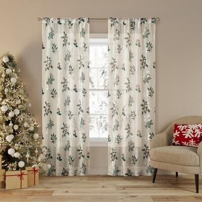 No. 918 Berry Creek Christmas Sheer Rod Pocket 2-Piece Curtain Panel Pair