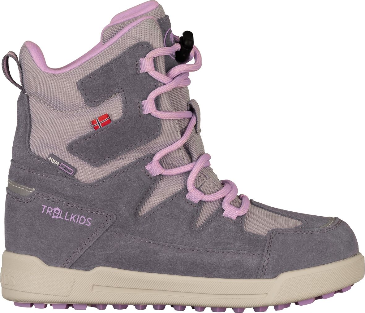 Winterstiefel TROLLKIDS "KIDS FINNMARK WINTER BOOTS", Mädchen, Gr. 34, Fleece, rosa (silber grau, mauve), Leder, Synthetik, Schuhe Winterstiefel, Snowboots, Winterstiefel, Winterschuhe, wasserdicht silber grau, mauve 34, Fleece
