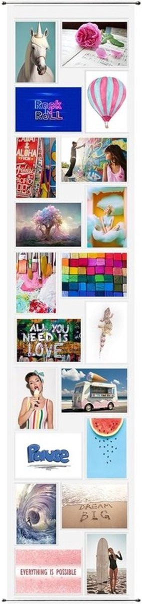 Fotogordijn voor 20 foto's met transparante houders en metalen stang, 10x15 cm