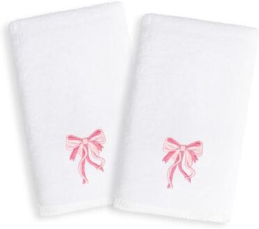 Authentic Hotel and Spa Sweet Kids Pink Bow Embroidered White Turkish Cotton Hand Towels (Set of 2)