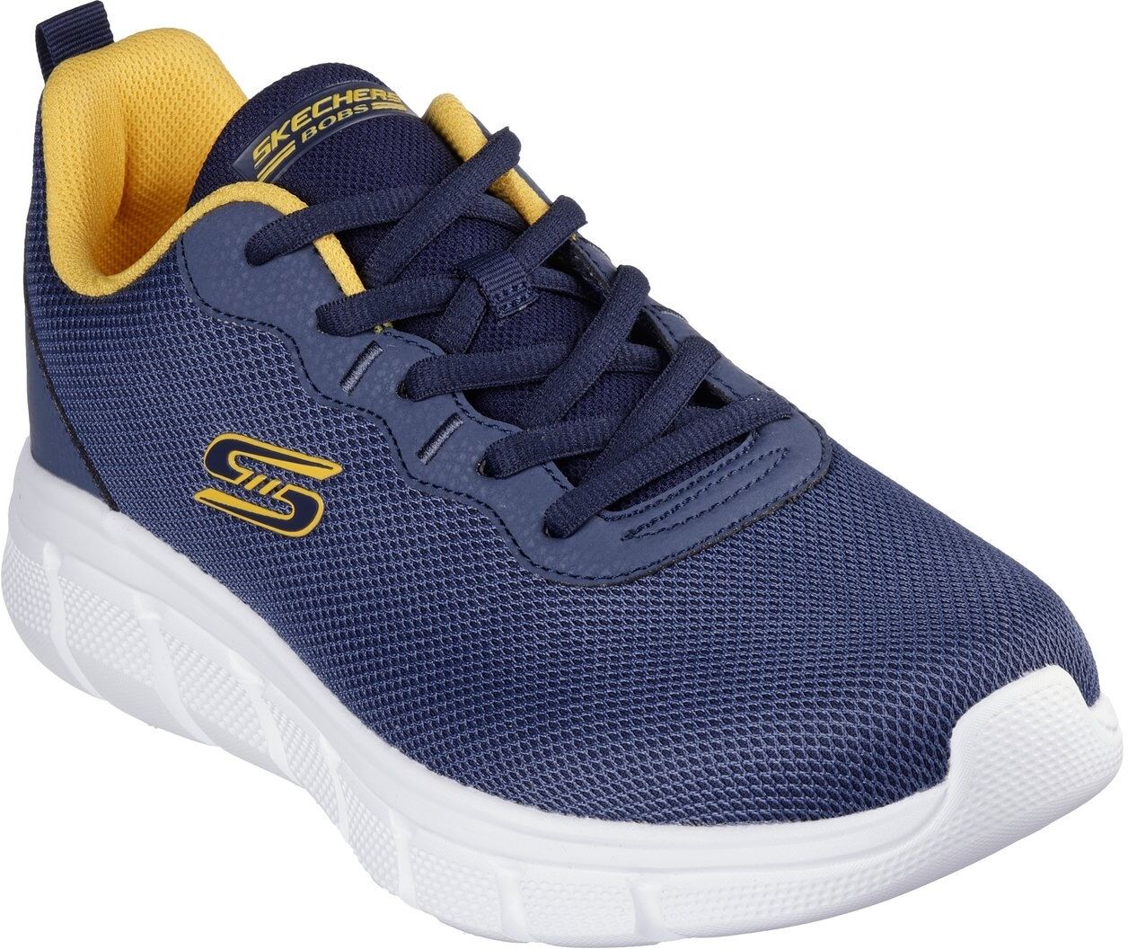 Sneaker SKECHERS "Bobs Sport™ B Flex – Chill Edge", Herren, Gr. 39, Textil, blau (navy, orange), Lederimitat, Mesh, kontrastfarbene Details, Schuhe Sneaker, Chunky Sneaker, Schnürschuhe in veganer Verarbeitung navy, orange 39, Textil