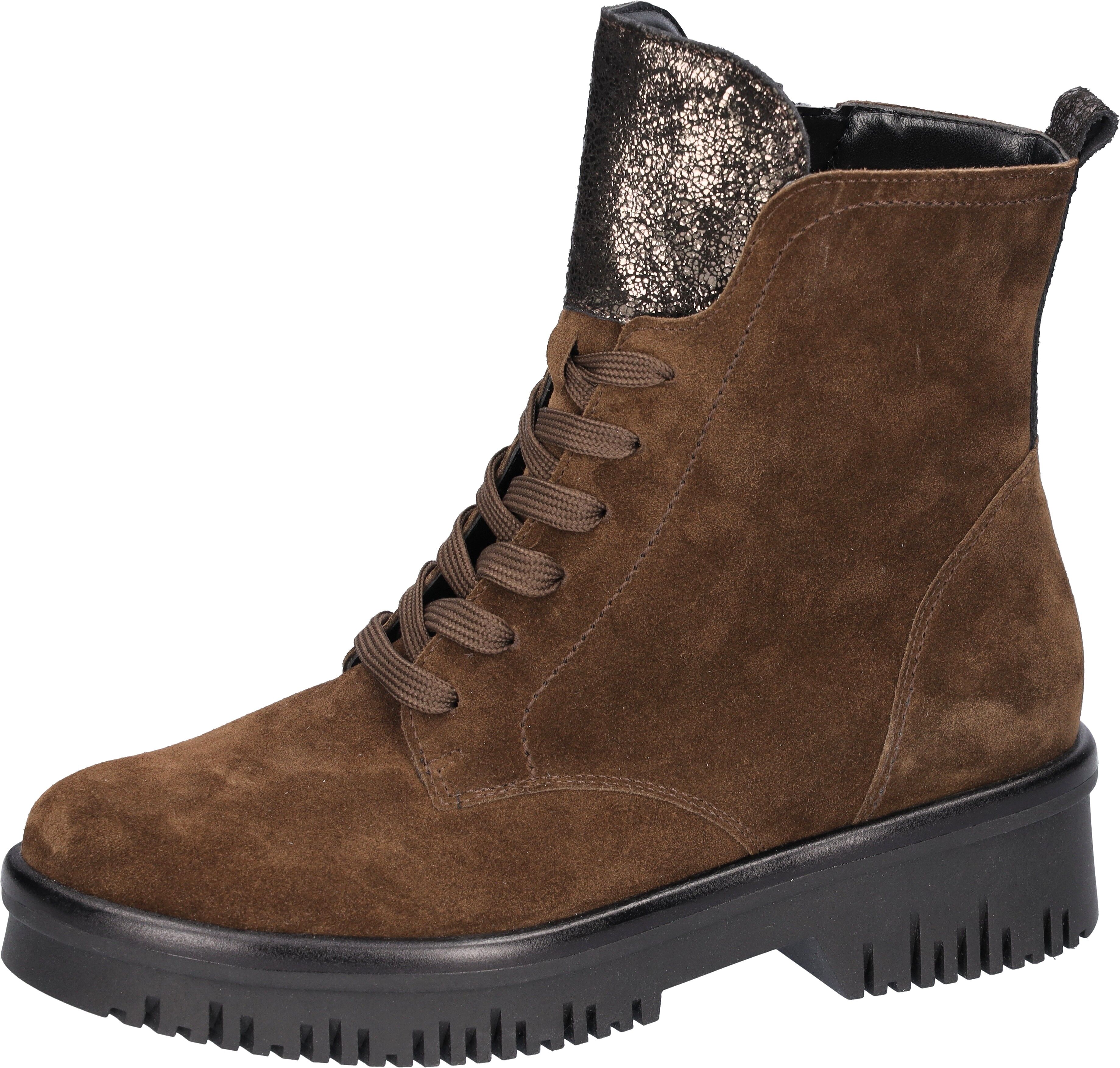 Schnürstiefelette WALDLÄUFER "H-ALEA", Damen, Gr. 6,5, wärmend, braun (dunkelbraun), Nappaleder, Veloursleder, kontrastfarbene Details, metallic, Schuhe Schnürstiefelette, Schnürboots, Plateaustiefelette, Komfortweite H = sehr weit dunkelbraun 6,5, wärmen