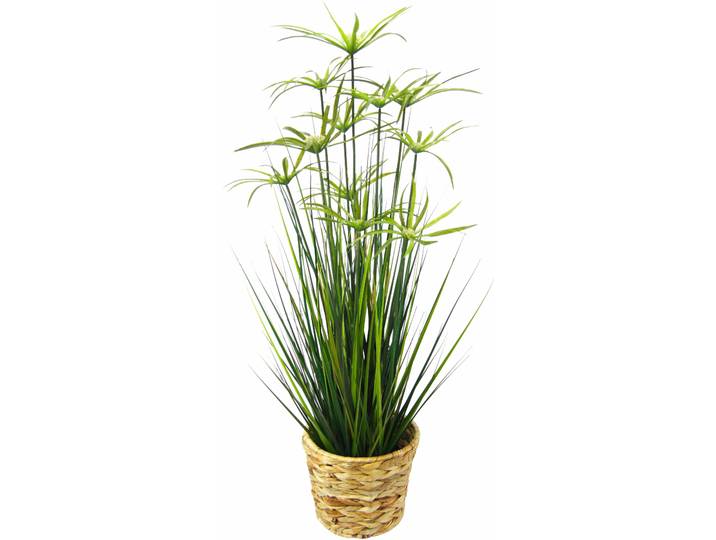 Kunstpflanze I.GE.A. Zyperngras in Wasserhyazinthentopf , grün, B:30cm H:90cm T:30cm, Geflecht Wasserhyazinthe, Kunststoff, Kunstpflanzen, Kunstpflanze