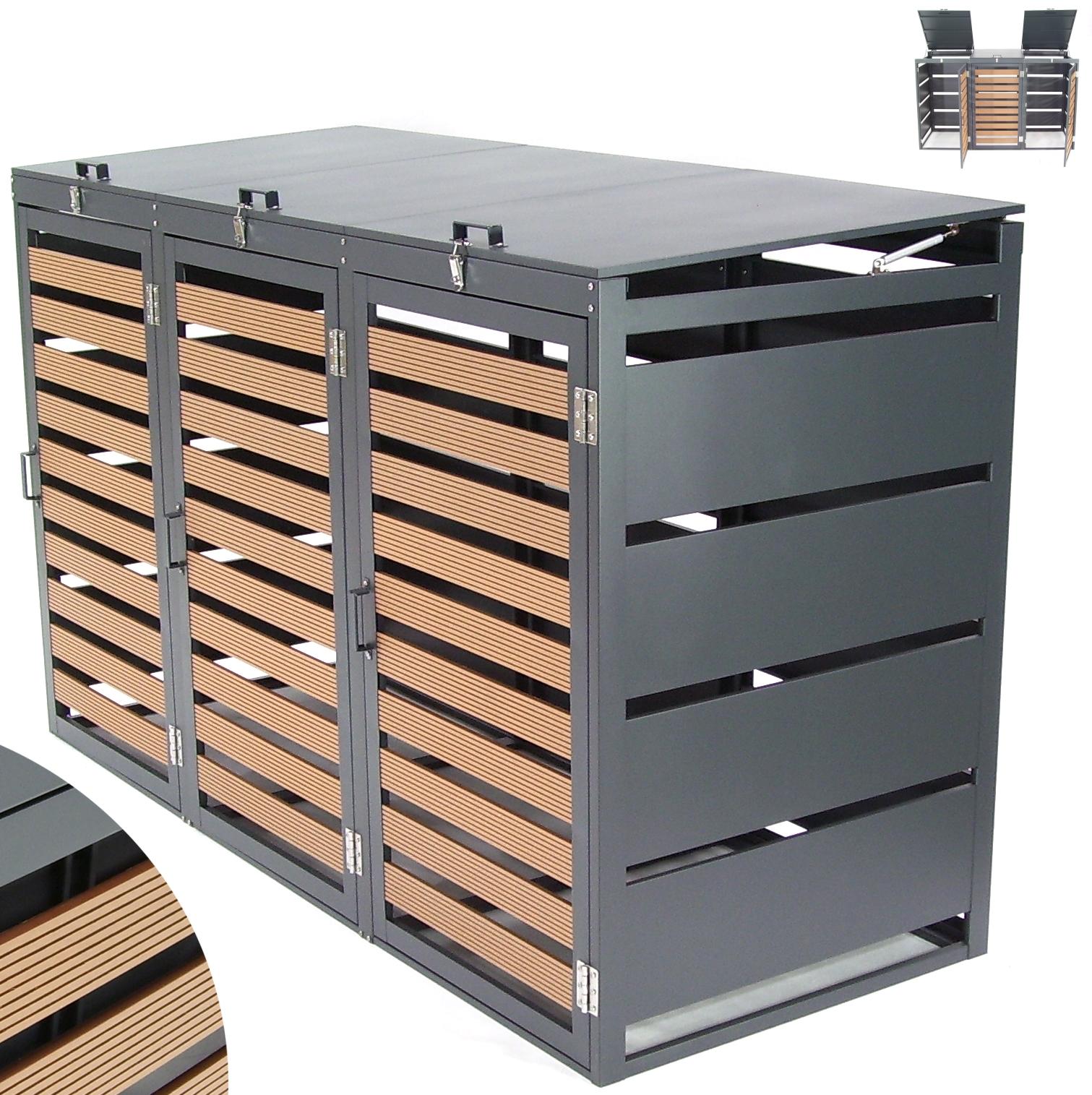 Mülltonnenbox 3-er 240L Mülltonnenverkleidung WPC Holzdielen Müllbox Mülltonne 57091 Abfalltonne