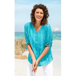 Baumwoll-Bluse in türkis in Größe 48 von DW-Shop, Türkis, 48