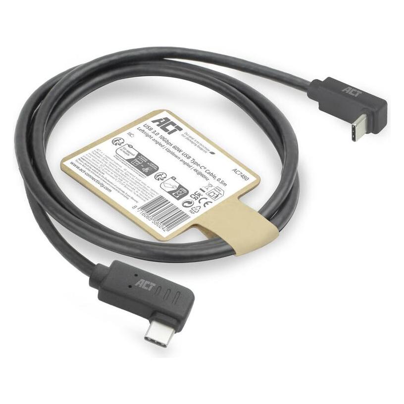 ACT USB 3.0 10Gbps 60W USB Typ-C (links/rechts gewinkelt) auf USB Typ-C (oben/unten gewinkelt) Kabel, 2 (2 m, USB 3.2 Gen 2, 60 W) (AC7482)