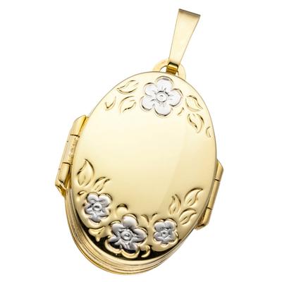 Medallionanhänger JOBO "Anhänger Medaillon Blumen oval 26 mm", gold (gelbgold 333), Schmuckanhänger, Damen, Gelbgold 333, 333 Gold für 6 Fotos