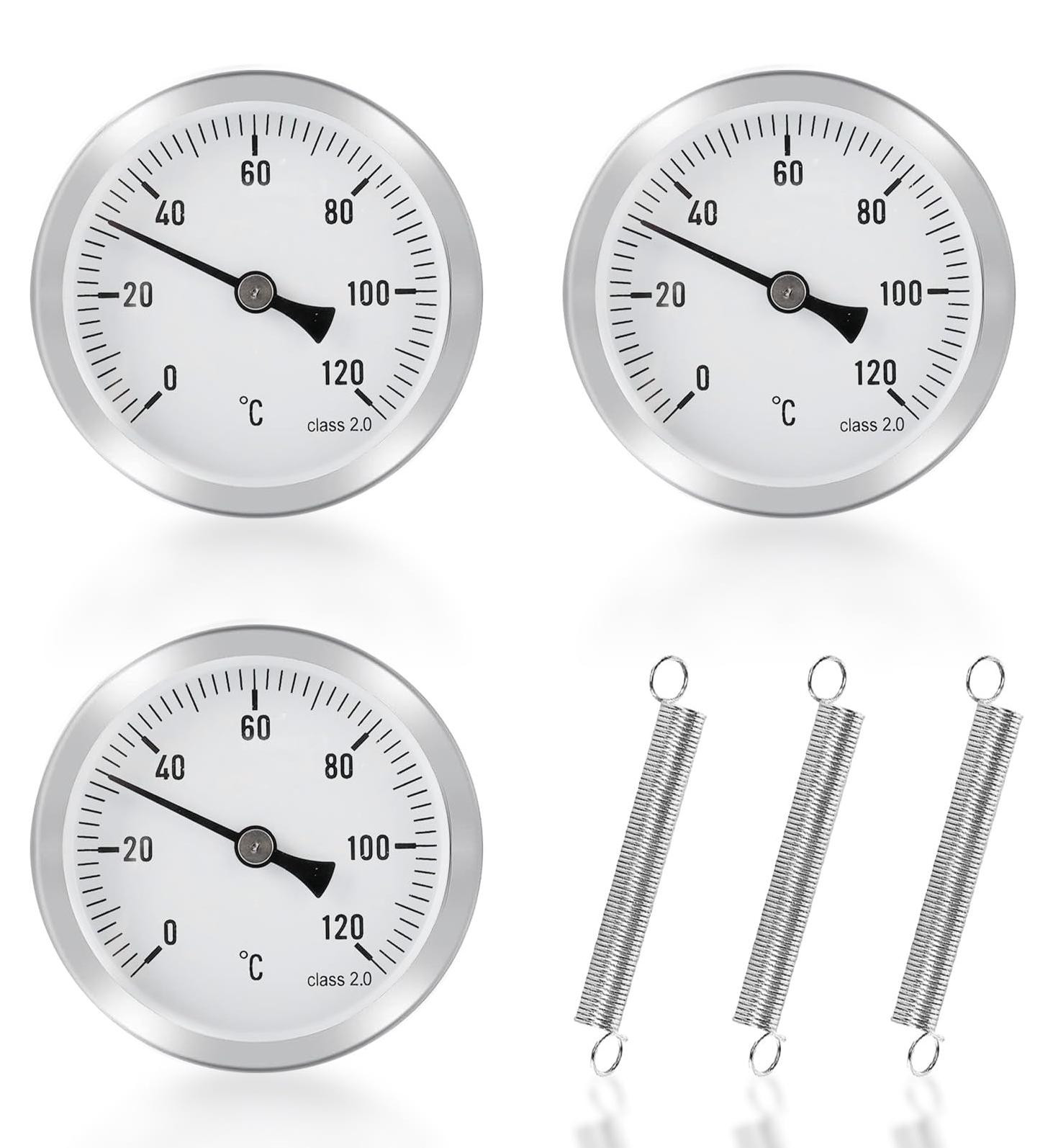 Selius Aanlegthermometer voor verwarmingsbuis, 3 stuks, temperatuurweergave 0-120 °C