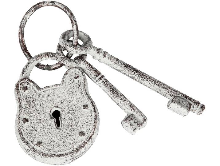 Dekoobjekt AMBIENTE HAUS 2er Schlüsselbund mit Schloss , weiss (grau), B:8cm H:19cm T:6cm, Gusseisen, Dekofiguren, Dekoobjekt