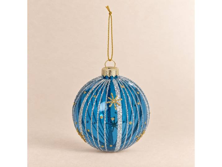 Blaue Weihnachtskugel aus Glas mit Glitzer