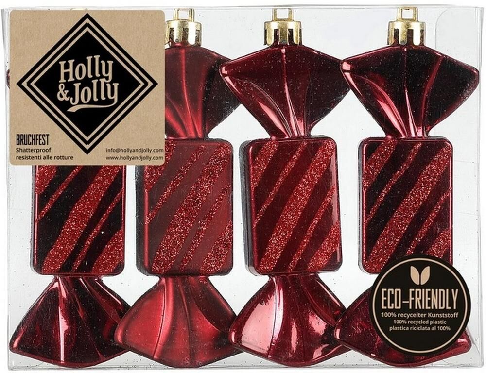 Weihnachtsbaumkugel "Holly & Jolly Weihnachtskugel Bonbon 4 Stück", kirschrot, Weihnachtsbaumkugeln, Weihnachtsbaumkugel kirschrot Einheitsgröße