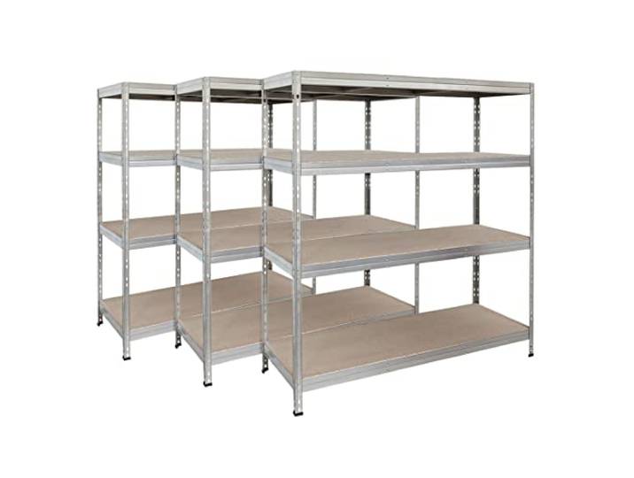 Master Regale 3er-Set Rivet Schwerlastregal mit HDF-Platte 180x150x60cm (HxBxT), 4 Böden, 250 kg pro Boden, verzinkt. Metallregal Kellerregal Lagerregal Werkstattregal